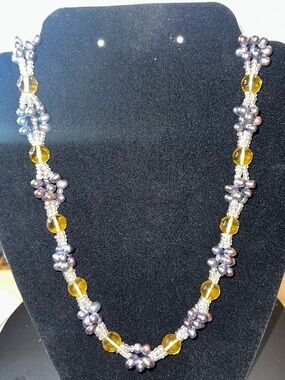 Handmade Yellow and Gray Pearl Beaded Necklace